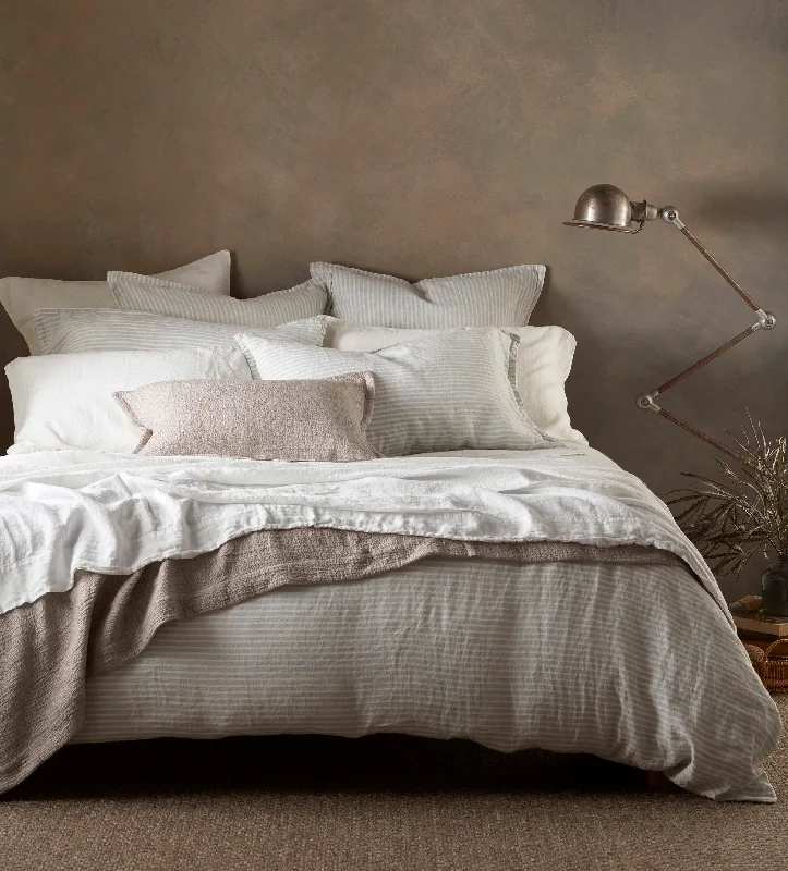 Duvet covers to pair with down comforters for maximum warmthSage Stripe 100% Linen Duvet Cover