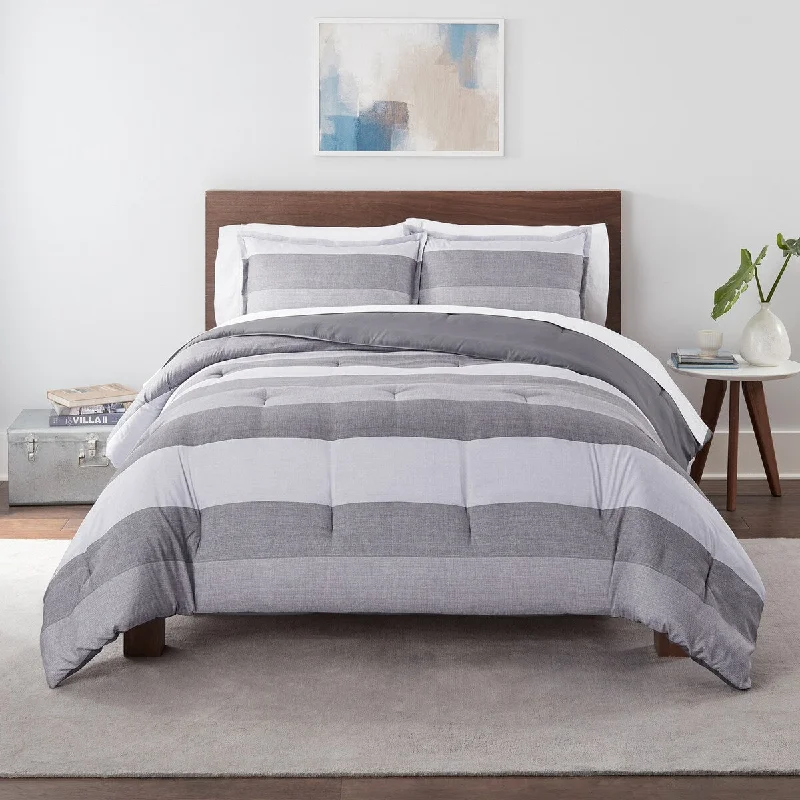 Goose down comforters known for their superior quality and insulationSerta Simply Clean Billy Textured Stripe Antimicrobial Comforter Set