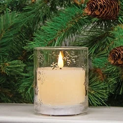 Snowflake Glass Jar LED Candle 3" x 4"