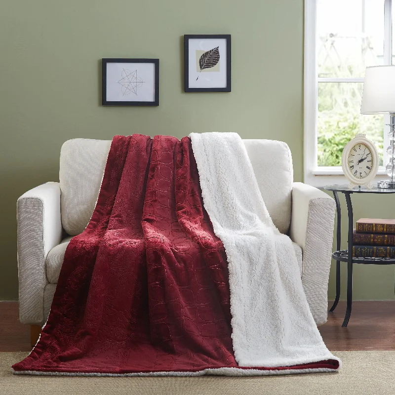 Queen - size blankets for standard - sized bedsTache Solid Embossed Merlot Red Sherpa Throw Blanket