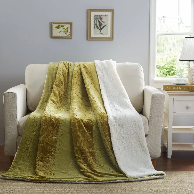 Wool blankets with natural warmth and insulationTache Solid Embossed Green Olive Sherpa Throw Blanket