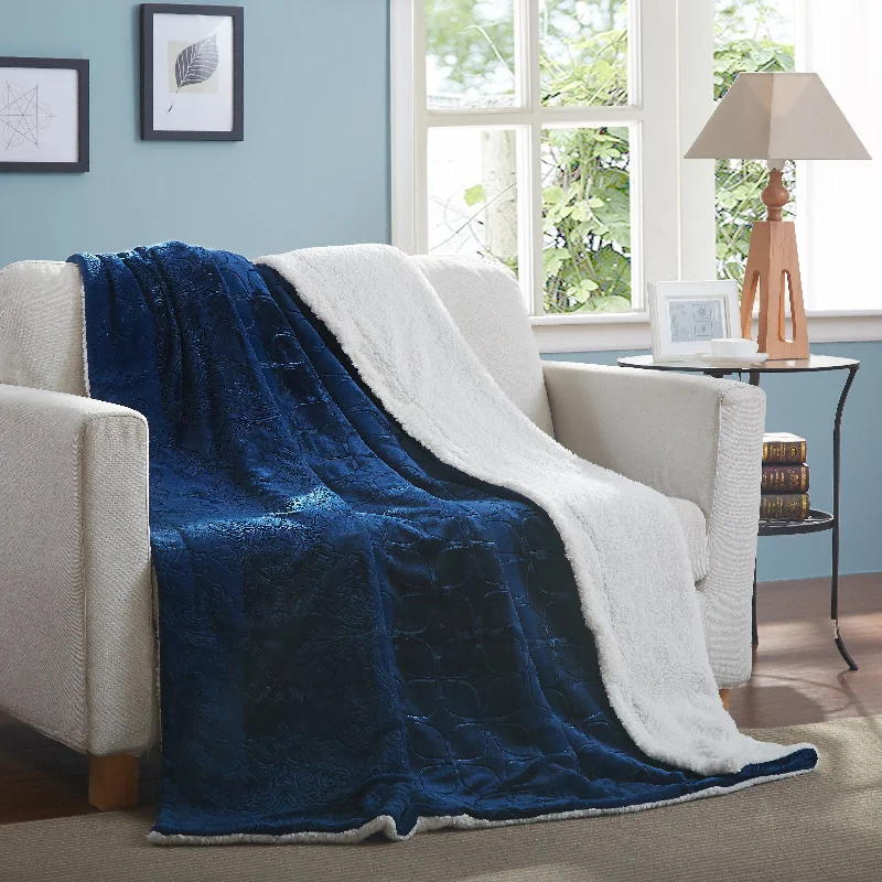 Synthetic fiber blend blankets for a budget - friendly choiceTache Solid Embossed Cozy Night Blue Sherpa Throw Blanket