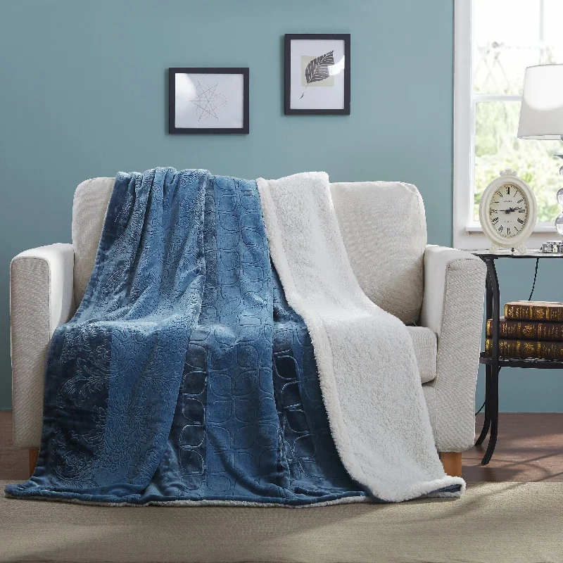 Microfiber blankets that are durable and easy to care forTache Solid Embossed Rainy Day Grey Sherpa Throw Blanket