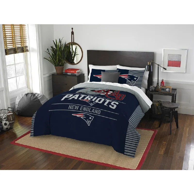 Synthetic - filled comforters like polyester for affordability and hypoallergenic propertiesThe Northwest Co NFL New England Partiots Draft Blue/Red Full/Queen 3-piece Comforter Set