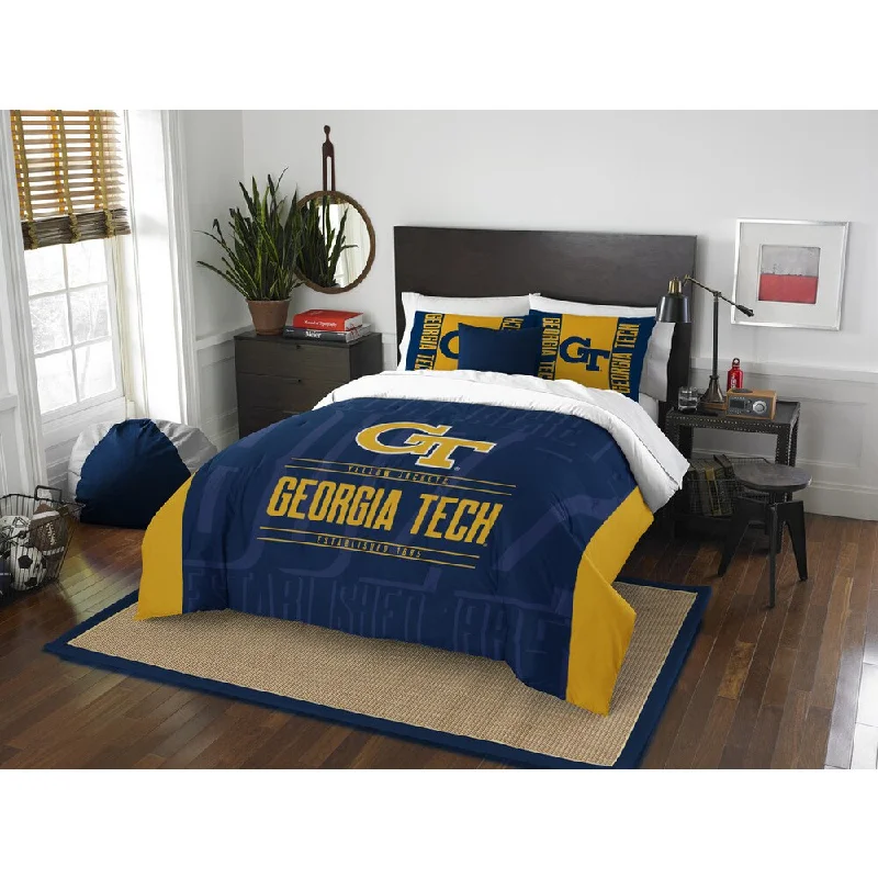 Silk - filled comforters for a luxurious and smooth touchThe Northwest Company Georgia Tech Blue/Yellow Polyester Full/Queen 3-piece Comforter Set