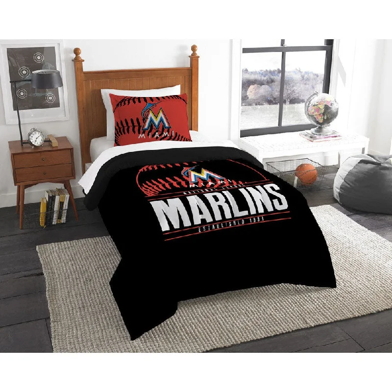 Microfiber - filled comforters that are lightweight and easy to care forThe Northwest Company MLB Miami Marlins Grandslam Twin 2-piece Comforter Set