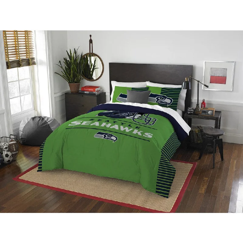 Microfiber - filled comforters that are lightweight and easy to care forThe Northwest Company NFL Seattle Seahawks Draft Full/Queen 3-piece Comforter Set