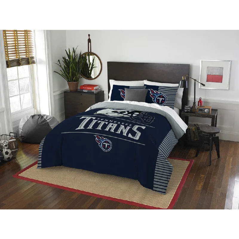 Full - size comforters suitable for full - sized beds in guest rooms or small bedroomsThe Northwest Company NFL Tennessee Titans Draft Full/Queen 3-piece Comforter Set