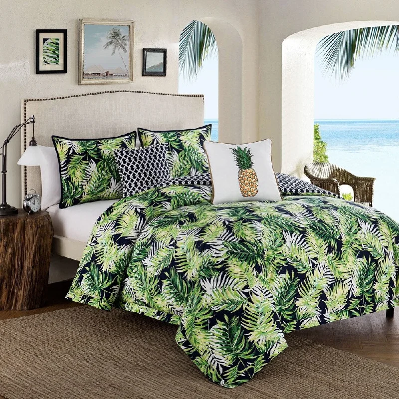 Silk - filled comforters for a luxurious and smooth touchTropical Paradise 5-piece Green Cotton Comforter Set