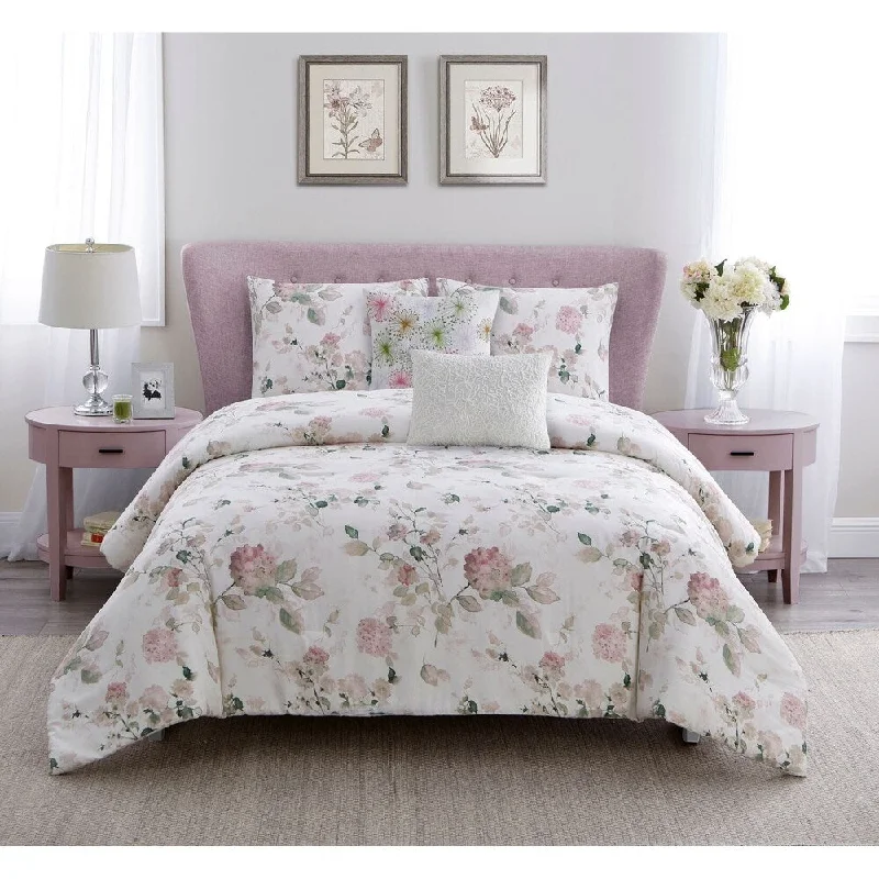 Duck down comforters with a softer feel and good warmth retentionWonder Home Flores 5PC Cotton Printed Comforter Set, King, Pink