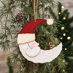 Wooden Santa Moon Ornament