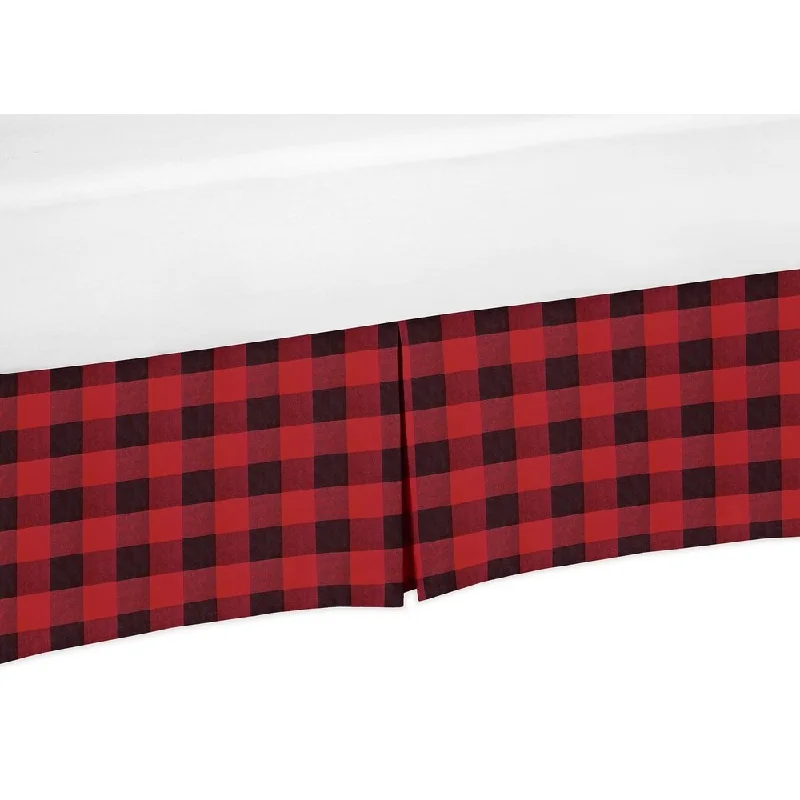 Woodland Buffalo Plaid Collection Queen Bed Skirt - Red and Black Rustic Country Lumberjack